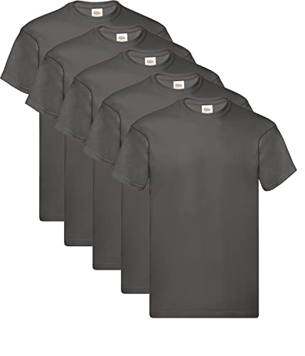 Fruit of the Loom Herren Original T. T-Shirt, 5 Graphit, XXL (5er Pack) + 1HL-Kauf Notizblock von Fruit of the Loom