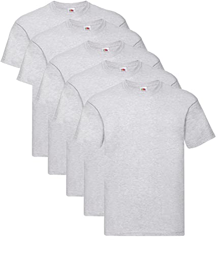 Fruit of the Loom Herren Original T. T-Shirt, 5 Grau, 3XL (5er Pack) + 1HL-Kauf Notizblock von Fruit of the Loom