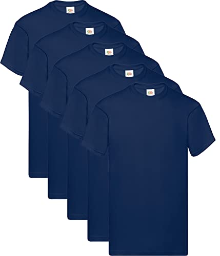 Fruit of the Loom Herren Original T. T-Shirt, 5 Navy, M (5er Pack) + 1HL-Kauf Notizblock von Fruit of the Loom