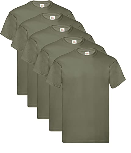 Fruit of the Loom Herren Original T. T-Shirt, 5 Olive, 3XL (5er Pack) + 1HL-Kauf Notizblock von Fruit of the Loom