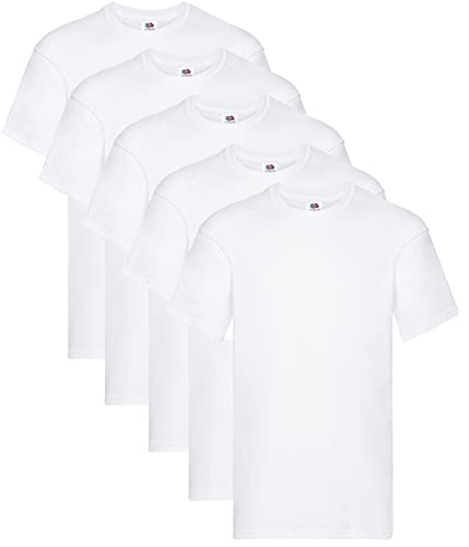 Fruit of the Loom Herren Original T. T-Shirt, 5 Weiss, XL (5er Pack) + 1HL-Kauf Notizblock von Fruit of the Loom