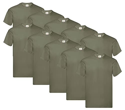 Fruit of the Loom Herren Original T. T-Shirt (10er Pack), Farbe:10x Olive + 1 HL Kauf Notizblock, Größe:L von Fruit of the Loom