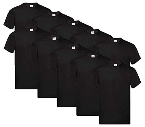 Fruit of the Loom Herren Original T. T-Shirt (10er Pack), Farbe:10x Schwarz + 1 HL Kauf Notizblock, Größe:3XL von Fruit of the Loom