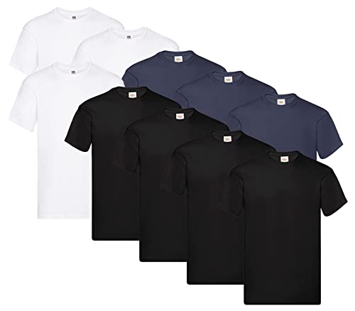 Fruit of the Loom Herren Original T. T-Shirt (10er Pack), Farbe:4X Schwarz + 3X Weiss + 3X Deep Navy + 1 HL Kauf Notizblock, Größe:M von Fruit of the Loom