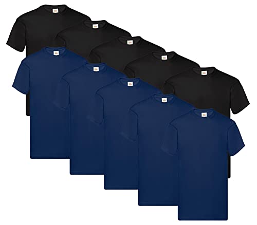 Fruit of the Loom Herren Original T. T-Shirt (10er Pack), Farbe:5X Schwarz + 5X Navy + 1 HL Kauf Notizblock, Größe:L von Fruit of the Loom