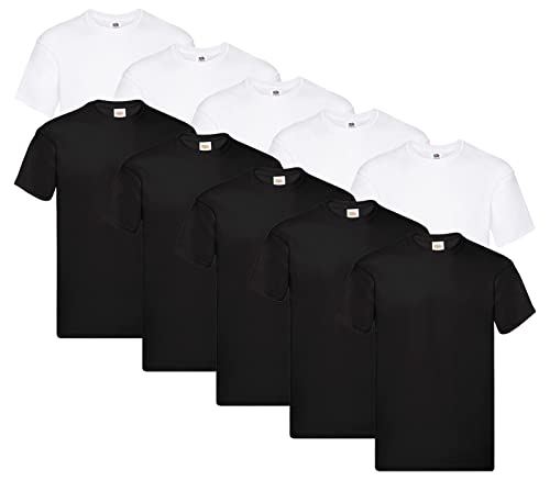 Fruit of the Loom Herren Original T. T-Shirt (10er Pack), Farbe:5X Weiss + 5X Schwarz + 1 HL Kauf Notizblock, Größe:M von Fruit of the Loom