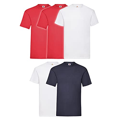 Fruit of the Loom Herren Original T. T-Shirt (5er Pack), Farbe:2X rot.2X weiß.1x Navy, Größe:L von Fruit of the Loom