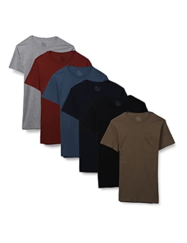 Fruit of the Loom Herren Pocket T-Shirt Multipack Unterwäsche, Unterhemd – 6er-Pack – Farben können variieren, L von Fruit of the Loom