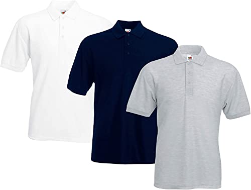 Fruit of the Loom Herren Polohemd (3er Pack), Größe:5XL, Farbe:Mehrfarbig (White/Grau/Navy) von Fruit of the Loom