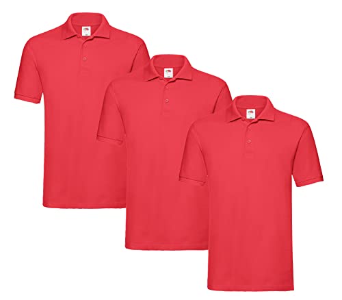 Fruit of the Loom Herren Poloshirt, 3 Stück rot + 1 HL Kaufunterlage, M von Fruit of the Loom