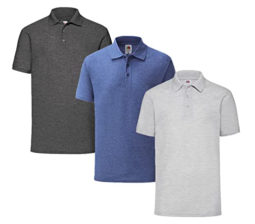 Fruit of the Loom Herren Poloshirt (3erPack) (3XL, 1x Grau + 1x Dark Heather + 1x Retro Heather Royal + 1 HL Kauf Notizblock) von Fruit of the Loom