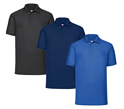 Fruit of the Loom Herren Poloshirt (3erPack) (3XL, 1x Schwarz + 1x Royal + 1x Navy + 1 HL Kauf Notizblock) von Fruit of the Loom