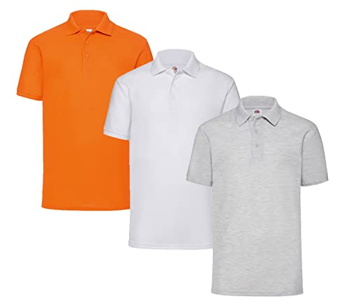 Fruit of the Loom Herren Poloshirt (3erPack) (3XL, 1x Weiss + 1x Grau + 1x Orange + 1 HL Kauf Notizblock) von Fruit of the Loom