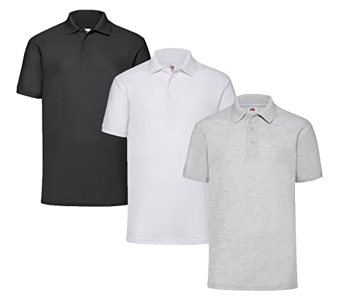 Fruit of the Loom Herren Poloshirt (3erPack) (4XL, 1x Weiss + 1x Schwarz + 1x Grau + 1 HL Kauf Notizblock) von Fruit of the Loom