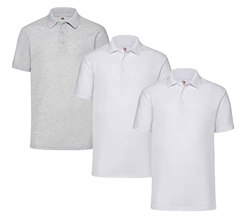 Fruit of the Loom Herren Poloshirt (3erPack) (4XL, 2X Weiss + 1x Grau + 1 HL Kauf Notizblock) von Fruit of the Loom