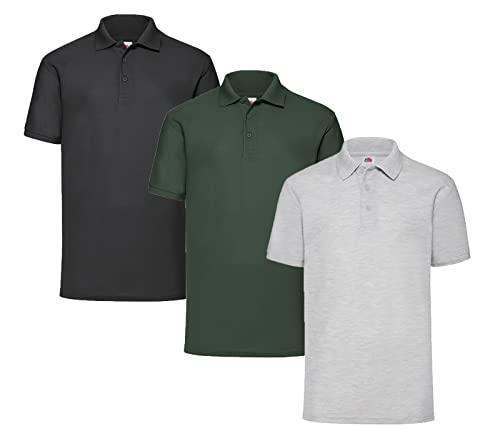 Fruit of the Loom Herren Poloshirt (3erPack) (M, 1x Schwarz + 1x Grau + 1x Flaschengrün + 1 HL Kauf Notizblock) von Fruit of the Loom