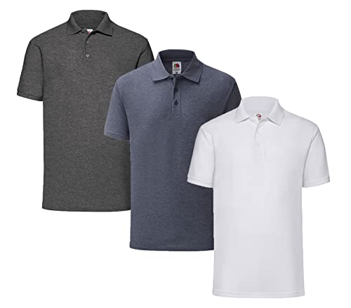 Fruit of the Loom Herren Poloshirt (3erPack) (M, 1x Weiss + 1x Dark Heather + 1x Vintage Navy + 1 HL Kauf Notizblock) von Fruit of the Loom