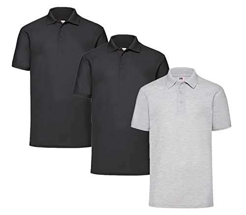 Fruit of the Loom Herren Poloshirt (3erPack) (M, 2X Schwarz + 1x Grau + 1 HL Kauf Notizblock) von Fruit of the Loom
