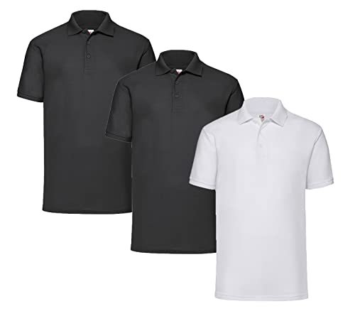 Fruit of the Loom Herren Poloshirt (3erPack) (M, 2X Schwarz + 1x Weiss + 1 HL Kauf Notizblock) von Fruit of the Loom