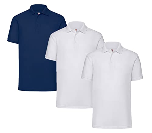 Fruit of the Loom Herren Poloshirt (3erPack) (M, 2X Weiss + 1x Navy + 1 HL Kauf Notizblock) von Fruit of the Loom