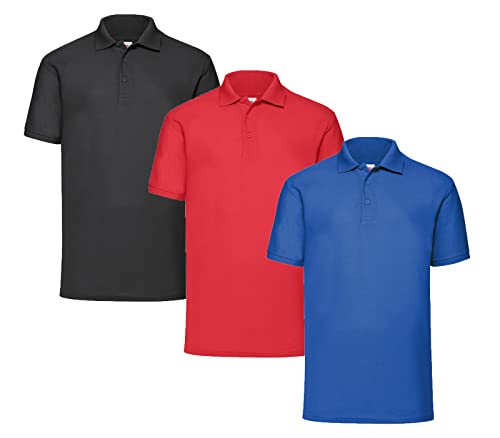 Fruit of the Loom Herren Poloshirt (3erPack) (XXL, 1x Schwarz + 1x Rot + 1x Royal + 1 HL Kauf Notizblock) von Fruit of the Loom