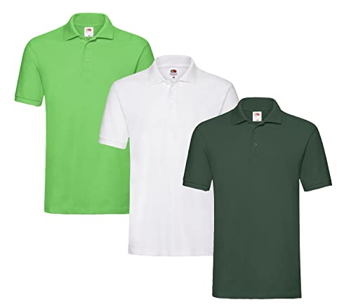 Fruit of the Loom Herren-Poloshirt 1x Flaschengrün 1x Weiss 1x Limegreen XL + 1 HL Kauf Block von Fruit of the Loom