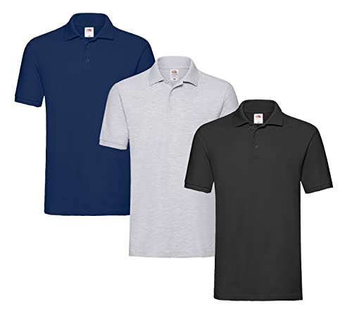 Fruit of the Loom Herren-Poloshirt 1x Schwarz 1x Grau 1x Navy XL + 1 HL Kauf Block von Fruit of the Loom