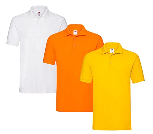 Fruit of the Loom Herren-Poloshirt 1x Weiss 1x Orange 1x Sonnengelb 3XL + 1 HL Kauf Block von Fruit of the Loom