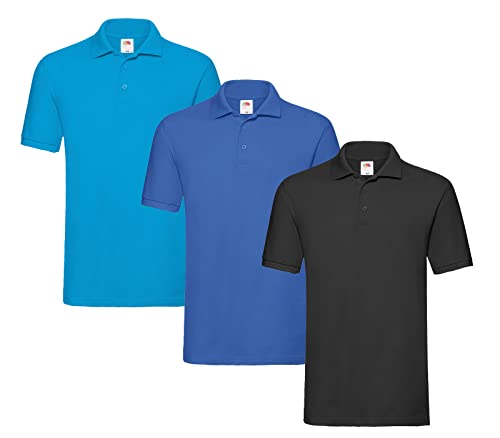 Fruit of the Loom Herren Poloshirt, 1 x Weiß, 1 x Königsblau, 1 x Azurblau + 1 HL Kaufblock, 3XL von Fruit of the Loom