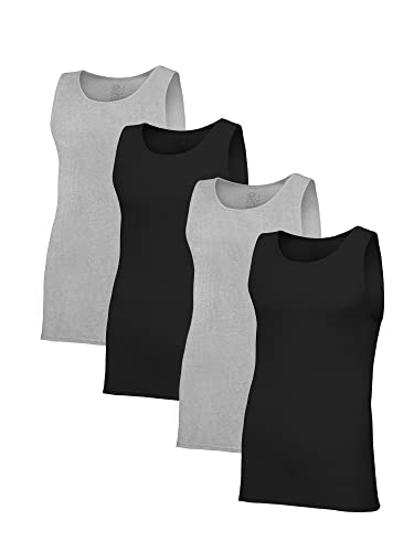 Fruit of the Loom Herren Tag-Free Cotton Undershirts Unterhemd, Regular – Tanktop – 4er-Pack, Schwarz/Grau, Klein von Fruit of the Loom