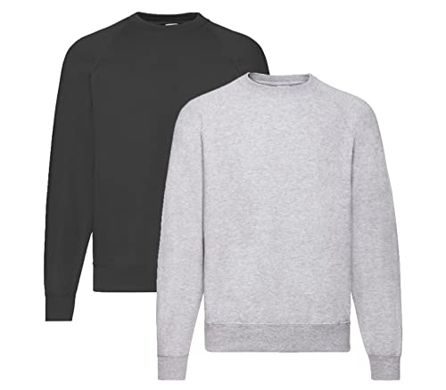Fruit of the Loom Herren Raglan Sweat Sweatshirt, 1 x Grau + 1 x Schwarz + 1 x Notizblock, XXXXL von Fruit of the Loom