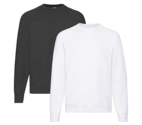 Fruit of the Loom Herren Raglan Sweat Sweatshirt, 1 x Weiß + 1 x Schwarz + 1 x Notizblock, L von Fruit of the Loom