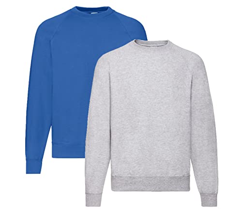 Fruit of the Loom Herren Raglan Sweat Sweatshirt, 1 x Royal + 1 x Grau + 1 x Notizblock HL-Kauf, M von Fruit of the Loom
