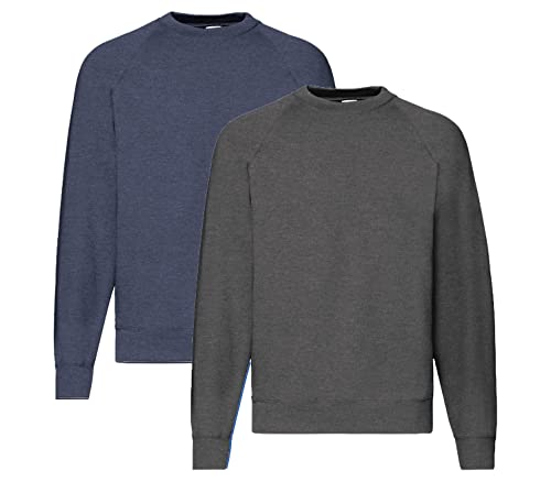 Fruit of the Loom Herren Raglan Sweat Sweatshirt, 1 x Vintage Heather Navy + 1 x Dark Heather + 1 x Notizblock HL Kauf, M von Fruit of the Loom