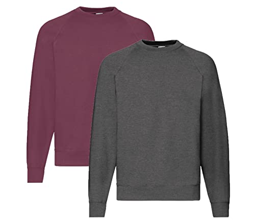 Fruit of the Loom Herren Raglan Sweat Sweatshirt, 1 x Bordeaux + 1 x Dark Heather + 1 x Notizblock HL-Kauf, XXL Fruit of the Loom Herren Raglan Sweat Sweatshirt, 1 x Bordeaux + 1 x Dark Heather + 1 x Notizblock HL-Kauf, XXL von Fruit of the Loom