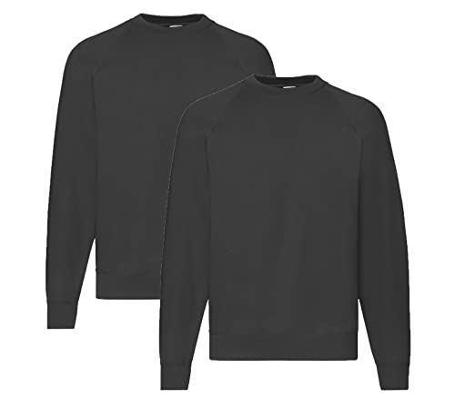 Fruit of the Loom Herren Raglan Sweat Sweatshirt, 2 x Schwarz + 1 Notizblock, XXL von Fruit of the Loom