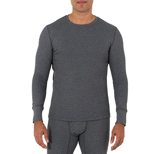 Fruit of the Loom Herren Recycelte Waffel-thermounterwäsche mit Rundhalsausschnitt (1er und 2er-Pack) Pyjamaoberteil, grau meliert, Small von Fruit of the Loom