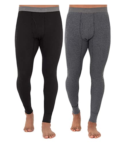 Fruit of the Loom Herren Recycelte Premium Waffel Thermounterwäsche Lange Unterhose (1, 2, 3 und 4 Packungen) Pyjamaunterteil, Schwarz/Greystone Heather, XXL (2er Pack) von Fruit of the Loom