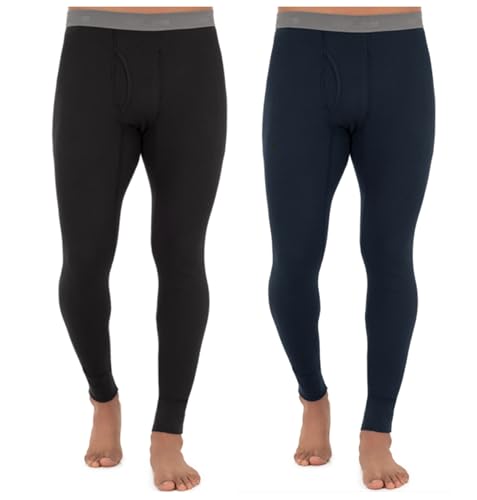 Fruit of the Loom Herren Recycelte Premium Waffel Thermounterwäsche Lange Unterhose (1, 2, 3 und 4 Packungen) Pyjamaunterteil, Schwarz/Marineblau, XXL (2er Pack) von Fruit of the Loom