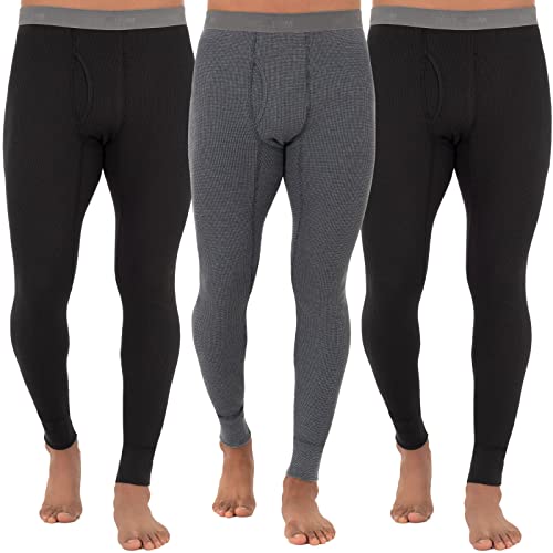 Fruit of the Loom Herren Recycled Premium Waffle Thermal Underwear Long Johns Bottom (1, 2, 3, and 4 Packs) Pyjamaunterteil, Schwarz/Schwarz/Greystone Heather, Mittel von Fruit of the Loom