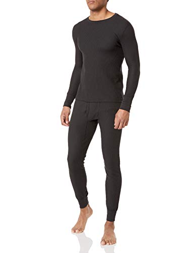 Fruit of the Loom Herren Thermounterwäsche-Set aus Recyceltem Waffelmuster (Ober-und Unterteil) Pyjamaset, Schwarz, Medium von Fruit of the Loom