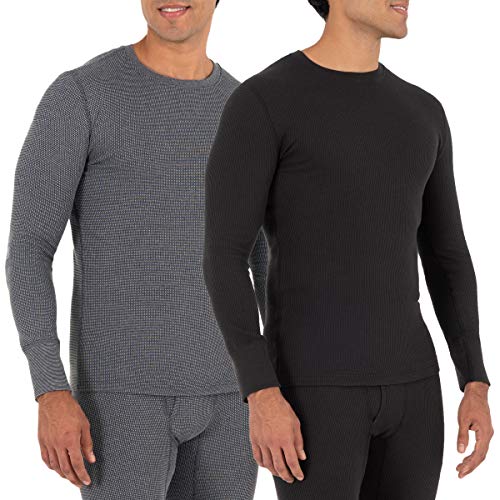 Fruit of the Loom Herren Recycled Waffle Thermal Underwear Crew Top (1 and 2 Packs) Pyjamaoberteil, Schwarz/Graustein, Mittel (2er von Fruit of the Loom
