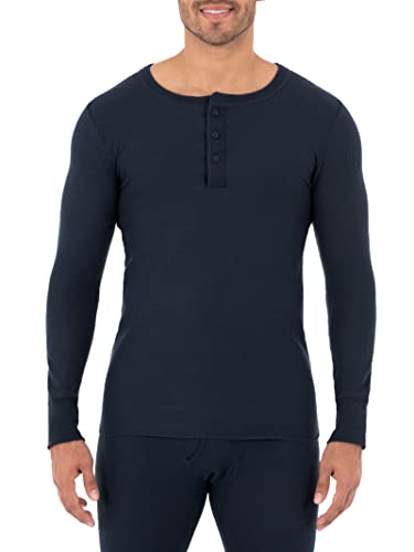 Fruit of the Loom Herren Recycelte Waffel Thermounterwäsche Henley Top (1er und 2er Packung) Pyjamaoberteil, Marineblau, Klein von Fruit of the Loom