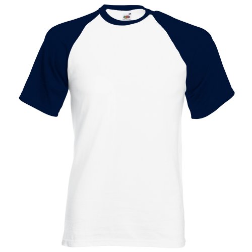 Fruit of the Loom Herren Regular Fit, T-Shirt, Baseball, 61-026-0-White/ Navy, GR. Large (Herstellergröße: Large), Mehrfarbig von Fruit of the Loom