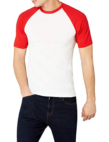 Fruit of the Loom Herren Baseball T-Shirt, Mehrfarbig (White/Red), (Herstellergröße: Large) von Fruit of the Loom