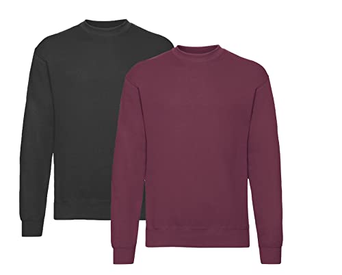 Fruit of the Loom Herren Set-in Sweat Sweatshirt - 1Schwarz/1Burgund + 1 HLKauf-Notizblock - Größe: L von Fruit of the Loom