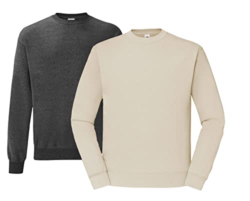 Fruit of the Loom Herren Set-in Sweat Sweatshirt - 1x Dark Heather, 1x Natural & 1x HLKauf Block - Größe: XL von Fruit of the Loom