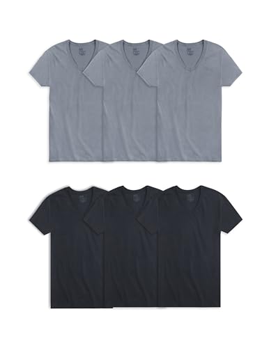 Fruit of the Loom Herren Eversoft Cotton Stay Tucked V-Neck T-Shirt Unterwäsche, Klassische Passform-Schwarz/Grau-6er-pack, XXL (6er Pack) von Fruit of the Loom