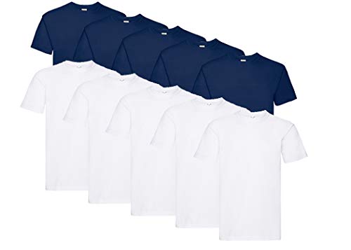 Fruit of the Loom Herren Super Premium Short Sleeve T-Shirt, Weiss/Navy, 2XL von Fruit of the Loom