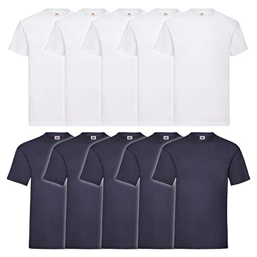 Fruit of the Loom Herren Super Premium Short Sleeve T-Shirt (10er Pack), Größe:3XL, Farbe:weiß/Navy von Fruit of the Loom